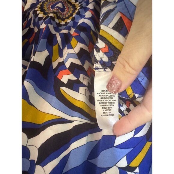 Crown & Ivy Womens Boho Style Printed Blouse Top Medium Blue Lightweight - Picture 5 of 5